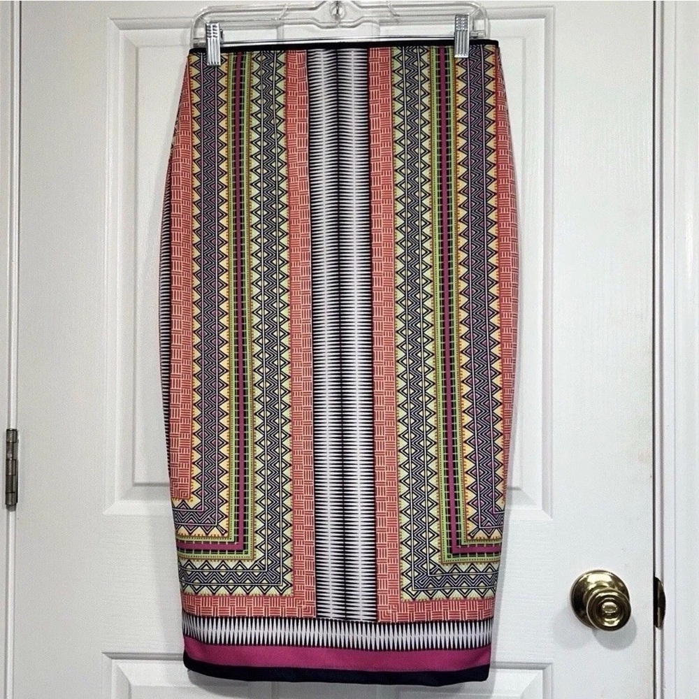 Bisou Bisou Michele Bohbot Geometric Tribal Pencil Skirt Midi Bodycon Size Med
